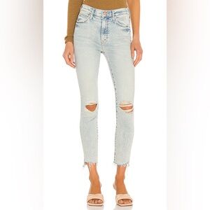 MOTHER  stunner zip fray Light Blue Distressed Skinny Jeans